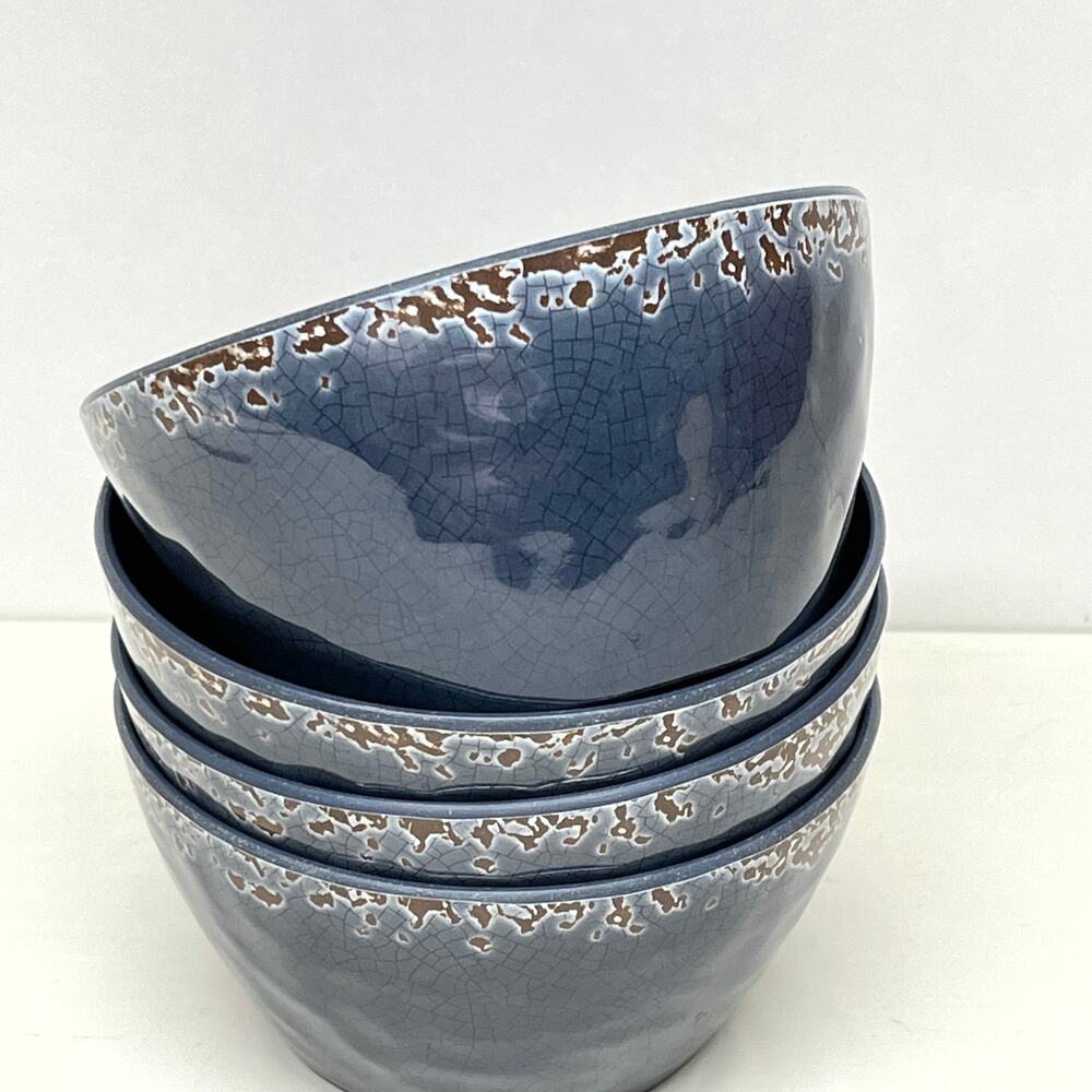 Tommy Bahama Blue Crackle Melamine Bowls Set of 4 - Picture 2 of 8